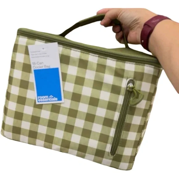 New Room Essentials 18 Can Box Insulated Cooler Green White Plaid 11 Qt Capacity - Picture 5 of 5